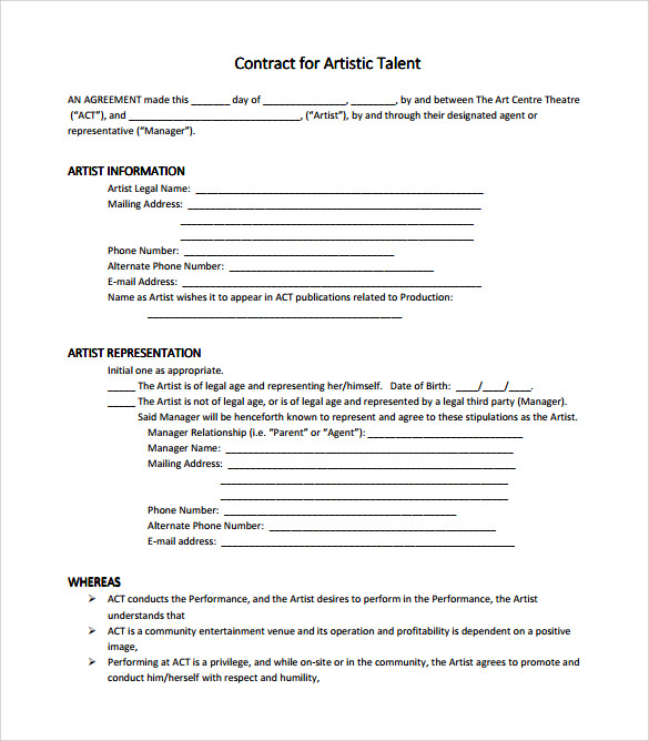 Entertainment Contract Templates Free Download